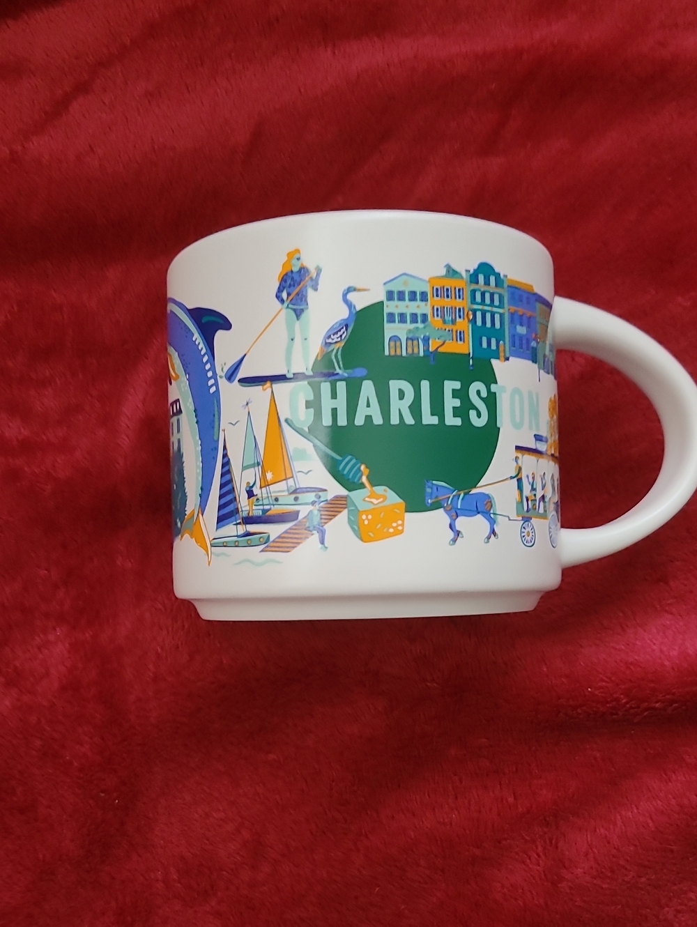 Starbucks Charleston Ceramic Mug - White with Green, Blue, Yellow Accents